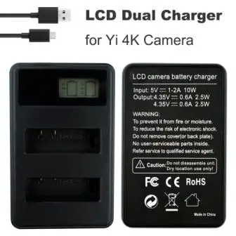 LCD Dual Charger Батареи для Xiaomi YI lite 4k 4K plus+ lcd USB двойное зарядное устройство для Xiaoyi 2 II экшн-камеры 1400mAh 3,85 V батарея - Цвет: LCD Dual Charger