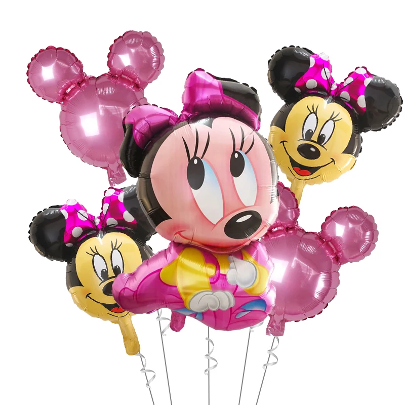 Воздушные шары из фольги с Микки и Минни Маус, 5 шт., воздушные шары с днем рождения для мальчиков и девочек, украшения для вечеринки на день рождения