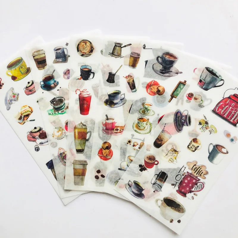 6 Sheets Delicious Coffee Decorative Stickers Diary Notebook Computer Decoration afbeelding