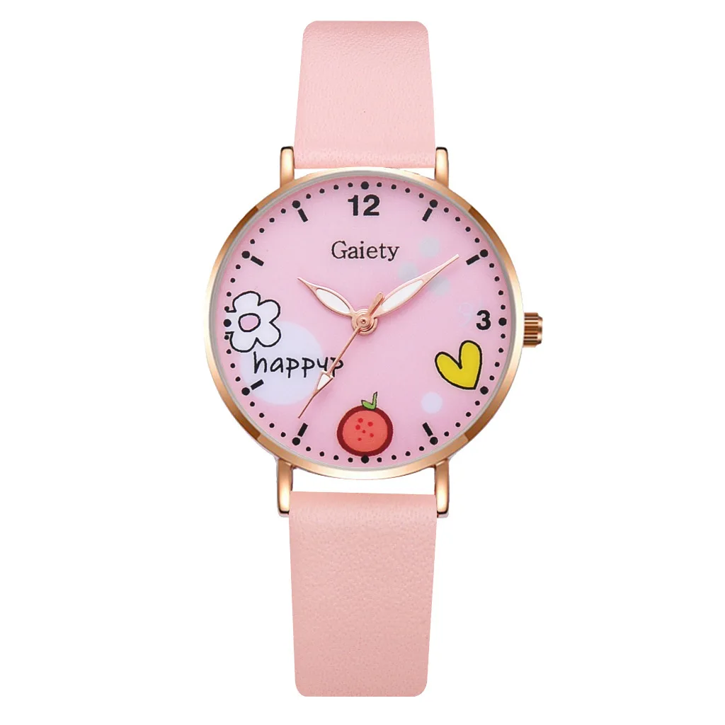 Kids Watches Pink Cute Children's Wristwatch Cartoon Pattern Quartz Watch Set For Girls Fashion Students' Clock relogio infantil