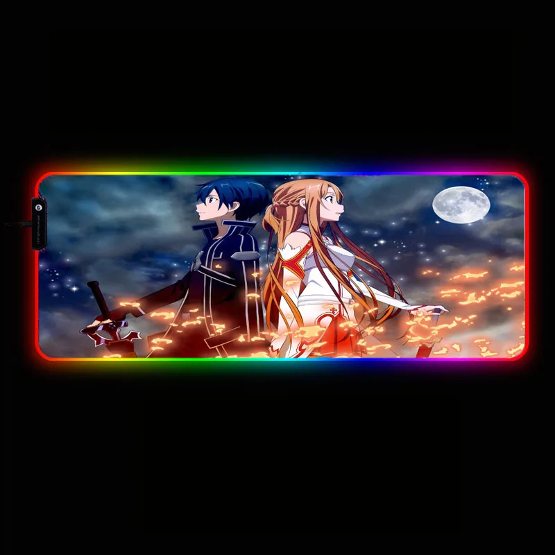  XGZ Sword Art Online Gaming Mouse Pad Gamer RGB Backlit Mause Large Anime Mousepad XXL For Desk Key