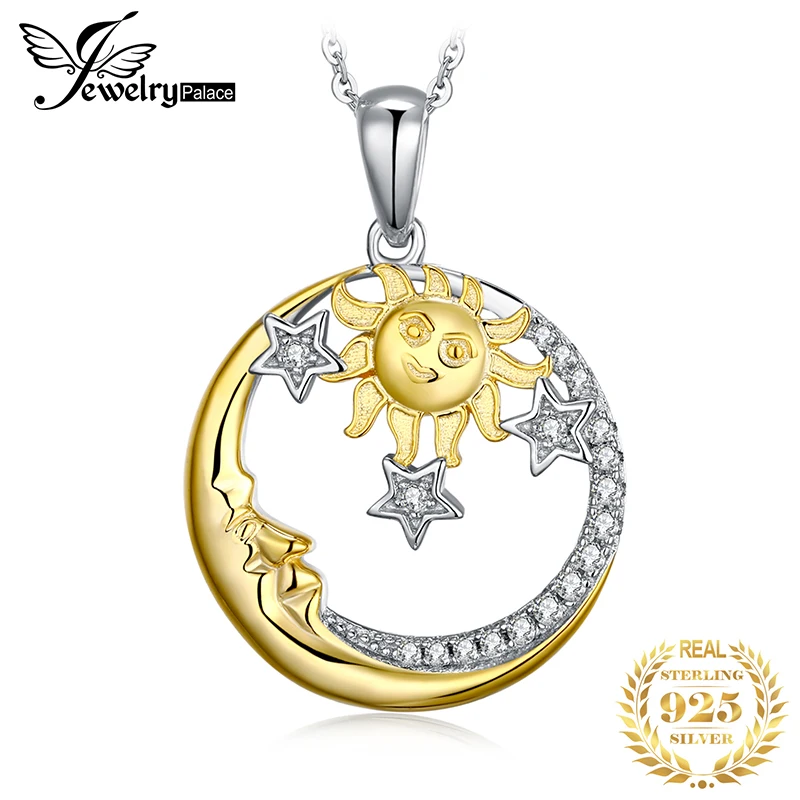 

JPalace Moon Sun Silver Pendant Necklace 925 Sterling Silver Choker Statement Necklace Women Silver 925 Jewelry Without Chain