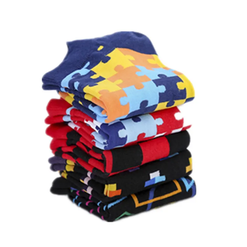 LIONZONE Puzzle Men Socks Summer Spring Invisible Boat Sock Non-slip Male Fashion Cotton Colorful Art Socks