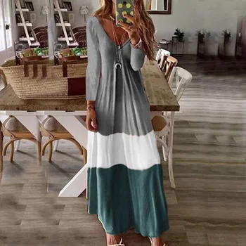 

Baceglo New Autumn Fashion Short Sleeve Women Loose Dress V-Neck Casual Gradients Nightdress Plus Size Ladies Long Vestidos