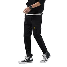 Уличная одежда в стиле хип-хоп, брюки цвета хаки, штаны для бега, черные повседневные мужские брюки-карго с большими карманами, весна-осень, хлопок