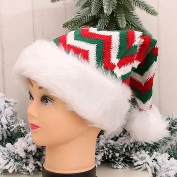 

3pcs Decorative Plush Santa Hat Adult Knitted Wool Ball Striped Snowflake Christmas Hat Set for Women Men Adults (Assorted Color