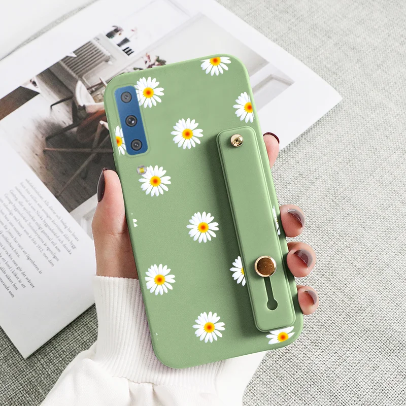 silicone cover with s pen For Samsung Galaxy A7 2018 A750 Cover Flowers Case For Samsung Galaxy A 7 750 GalaxyA7 2018 Wrist Strap Holder Protective Fundas silicone case samsung Cases For Samsung