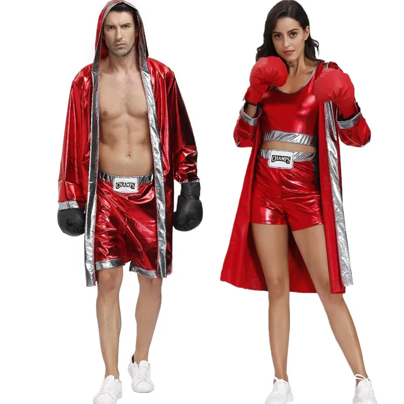 Red Sexy Women Men Boxer Costumes Male Female Boxer Robe Role Playing