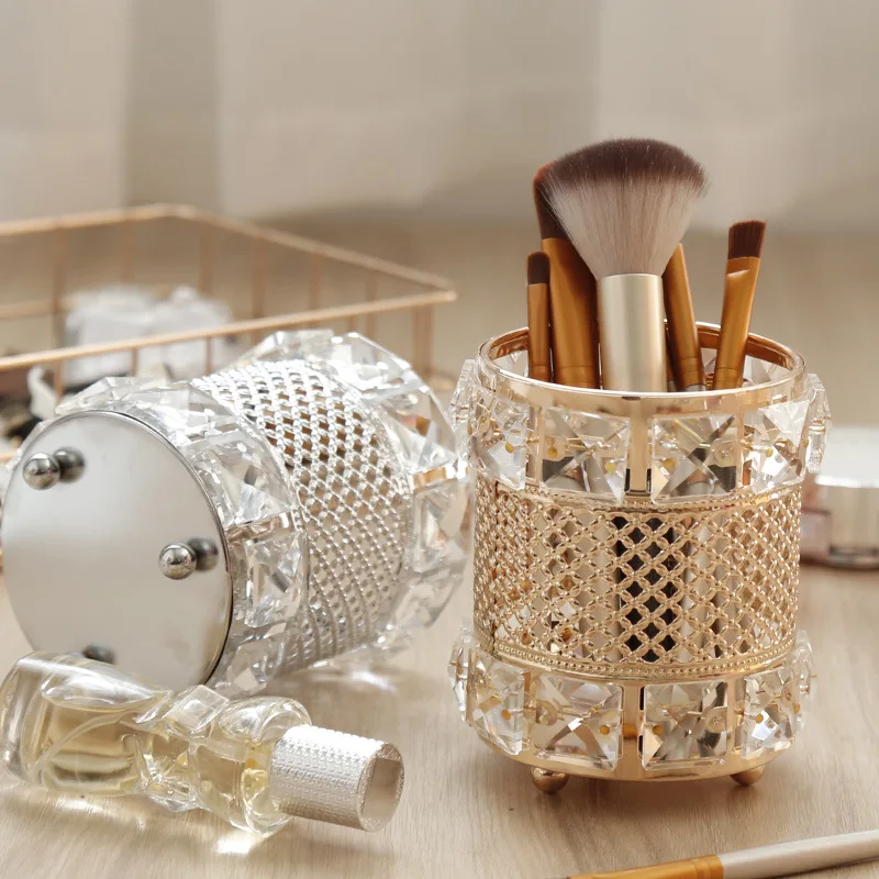 

Europe Crystal Makeup Brush Holder Storage Tube Jewelry Lipstick Eyebrow Pencil Makeup Storage Box Cosmetic Makeup Organizer