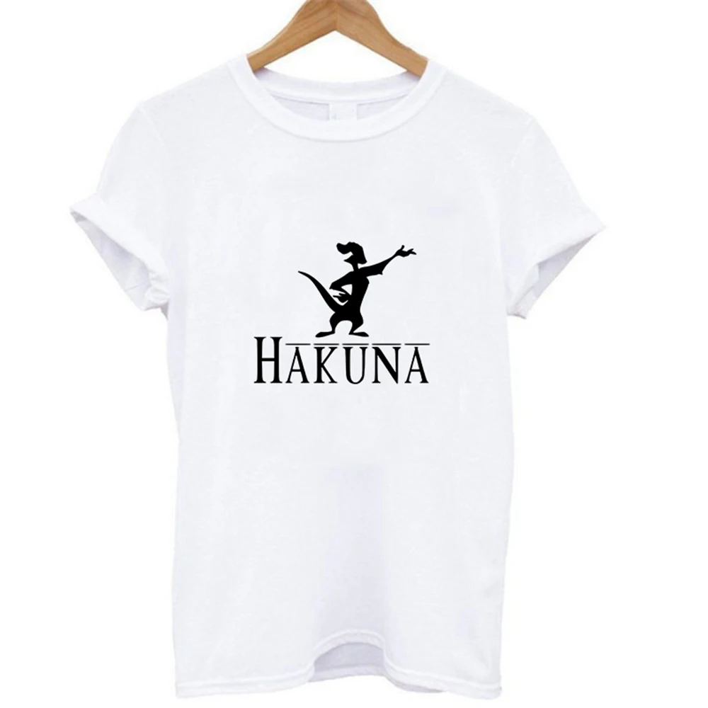 19bk009 Эффектная женская футболка HAKUNA MATATA, летняя женская футболка, короткий рукав, принт с героями мультфильмов, белая, черная, милые футболки Harajuku - Цвет: 19bk009
