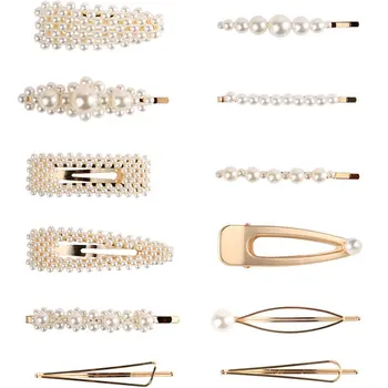 

Pearl Hair Clip Set For Women Girls Gold European White Pearl Wedding Hairpins 10/4/5/12 Pcs Hair Clip