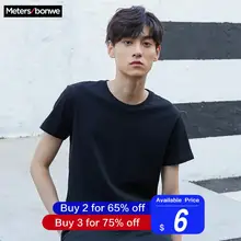 Metersbonwe, мужские базовые футболки, летние мягкие футболки, мужские хлопковые гибкие футболки с коротким рукавом, одноцветная Базовая Повседневная футболка