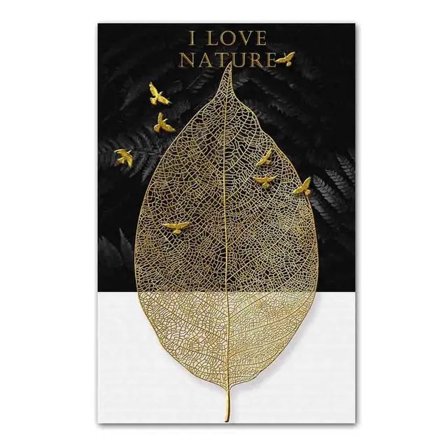 Nordic fashion art plant canvas painting golden leaf feather poster office wall painting living room home decoration mural ZW368