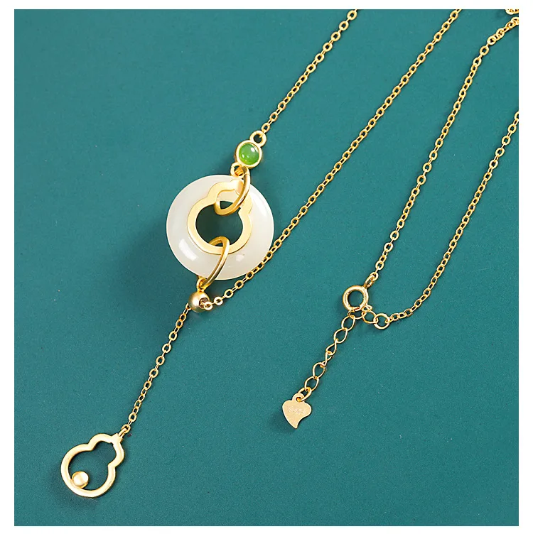 S925 Sterling Silver Gold-Plated Hetian Jade Women's Necklace