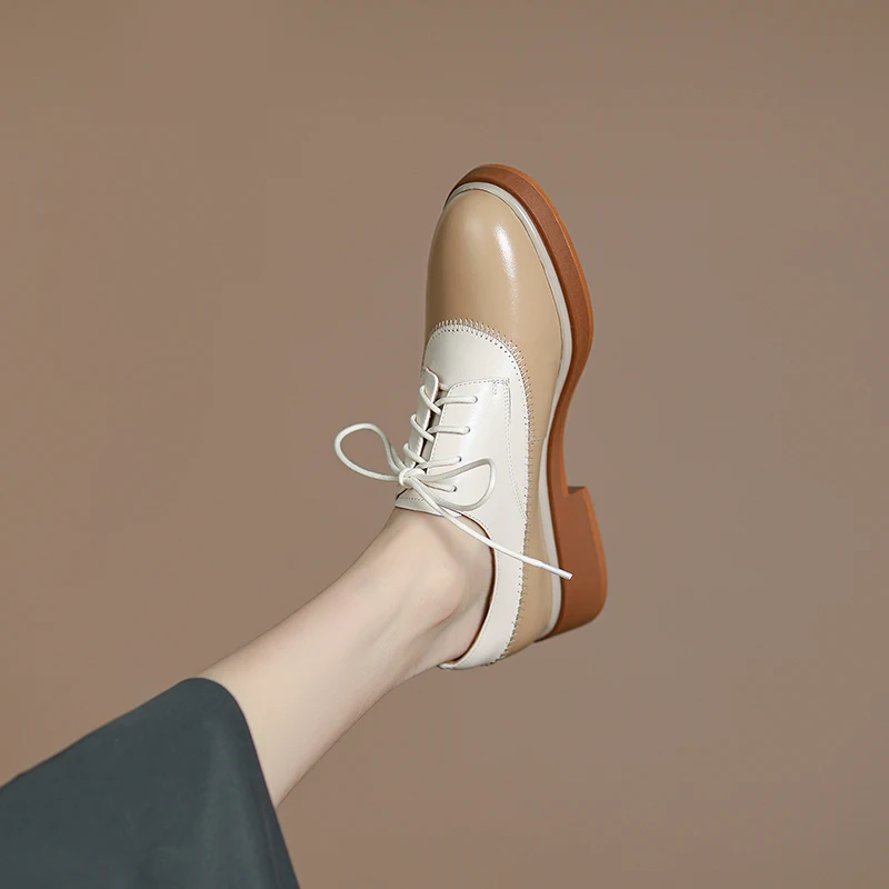 Women Genuine Leather Oxfords Shoes Moccasins Leisure Lace-up Brogues Wingtips Shoes for Ladies Autumn Flat Sneakers Brand