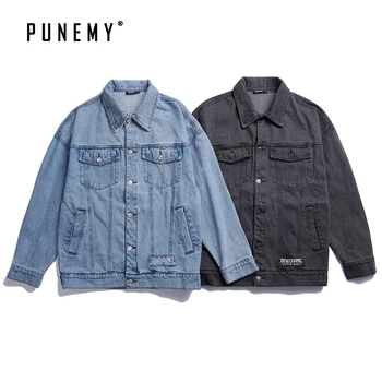 

Hip Hop Streetwear Men Denim Jackets Vintage Washed Harajuku Oversize Cotton Outwear Motorcycle Rock Style Man's Denim Jackets
