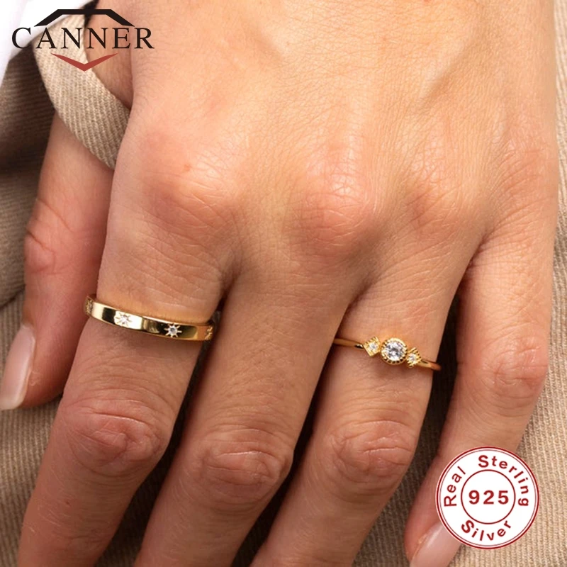 CANNER 925 Sterling Silver Rings for Women Cute Zircon Round Ring 925 Silver Wedding Fine Jewelry Minimalist Gift anillos