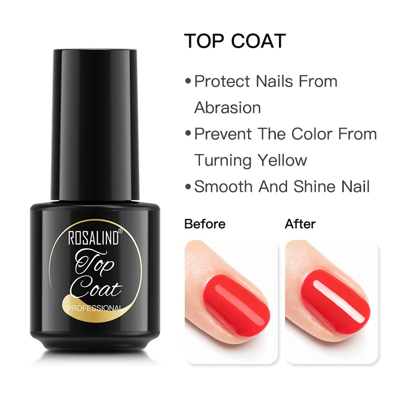 

ROSALIND 7ML Top Coat Gel Polish Reinforce Soak Off Nail Varnish Need UV/LED Lamp For Manicure Nails Art Semi-Permanent Primer