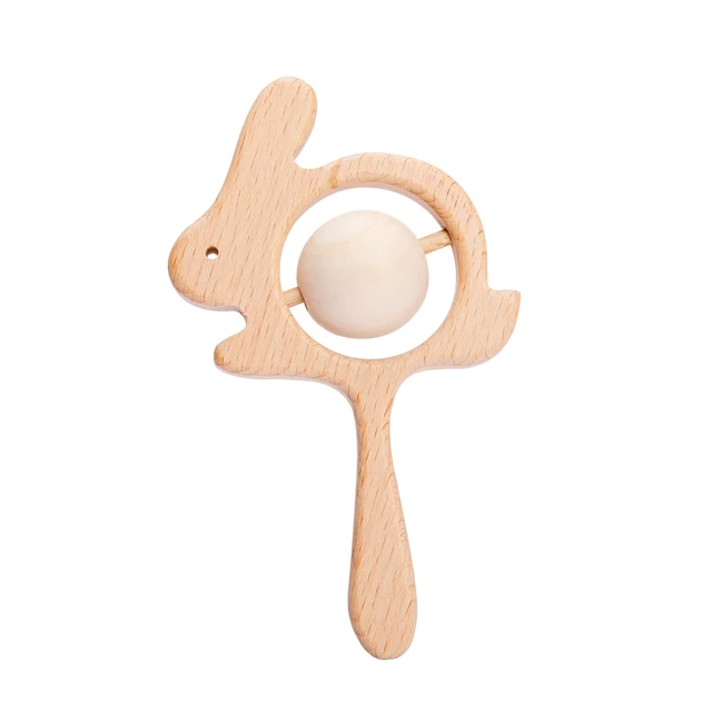 Baby Wooden Rattle Beech Bear Hand Teething Wooden Ring Baby Rattles Play Gym Montessori Stroller Toy Educational Toys for Kid set-8