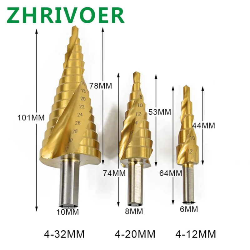 

Triangular handle spiral groove step drill triangular handle step drill pagoda drill multifunctional bit 4-32mm