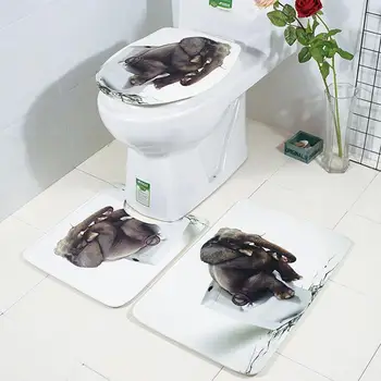 

3Pcs/Set 3D Elephant Toilet Cover Lid Pad Floor Mat Bathroom Anti Slip Floor Carpet Set