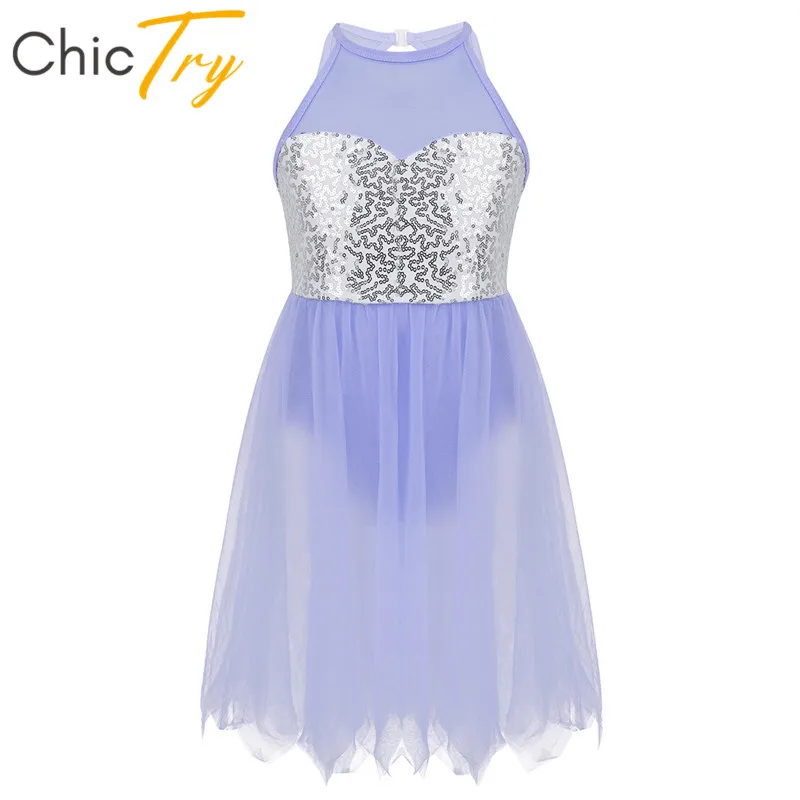 

ChicTry Kids Sleeveless Sequins Gymnastics Leotard Girls Mesh Tutu Ballet Figure Skating Dress Performance Lyrical Dance Costume