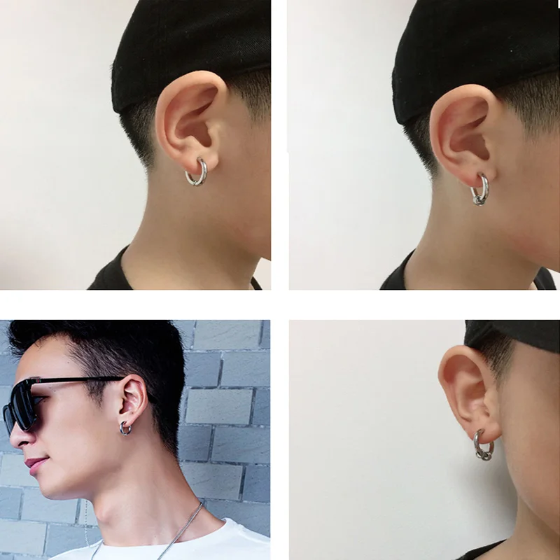 Ear Clip Earrings 1 piece Stainless Steel Ear Clip Earrings Men/Women Small Circle Bead Pendant No Pierced Fake Ear Circle Gothic Earrings