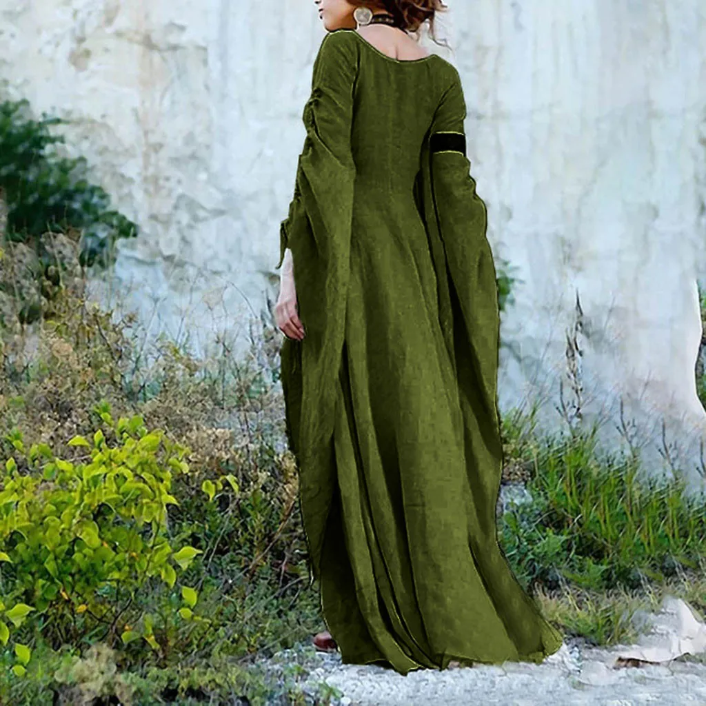 Очаровательный Для женщин платья на осень и зиму средневековая готика Ретро Женская одежда одноцветные Бальные платья с длинным рукавом платье макси-длины de verano