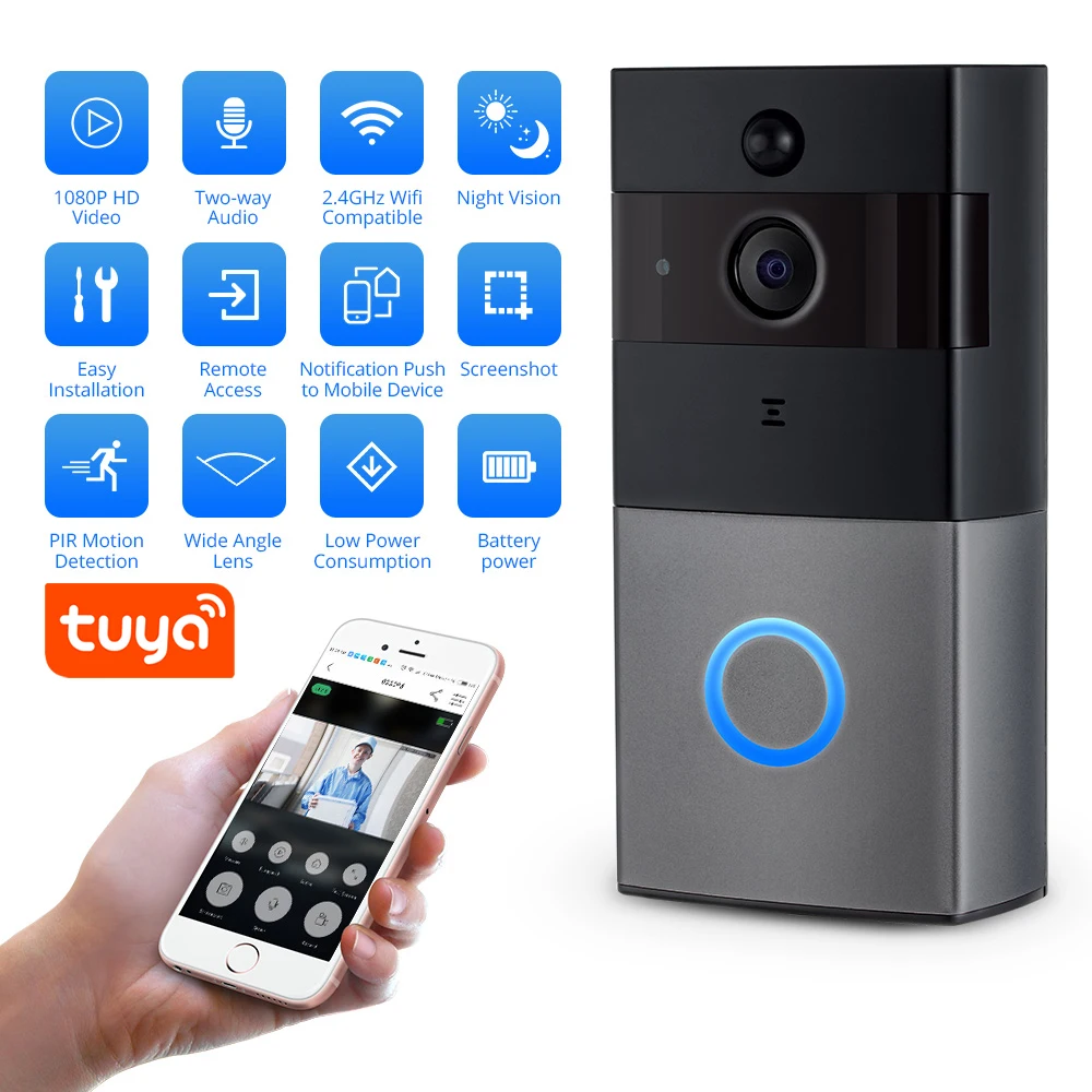 Fuers Tuya App Wireless Video Doorbell Wifi 1080p Camera Intercom