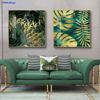 

Aluminium+Crystal Porcelain Painting Modern Wall Mural for Sofa background Gilt overflow FRIL Paintings gold Outer frame