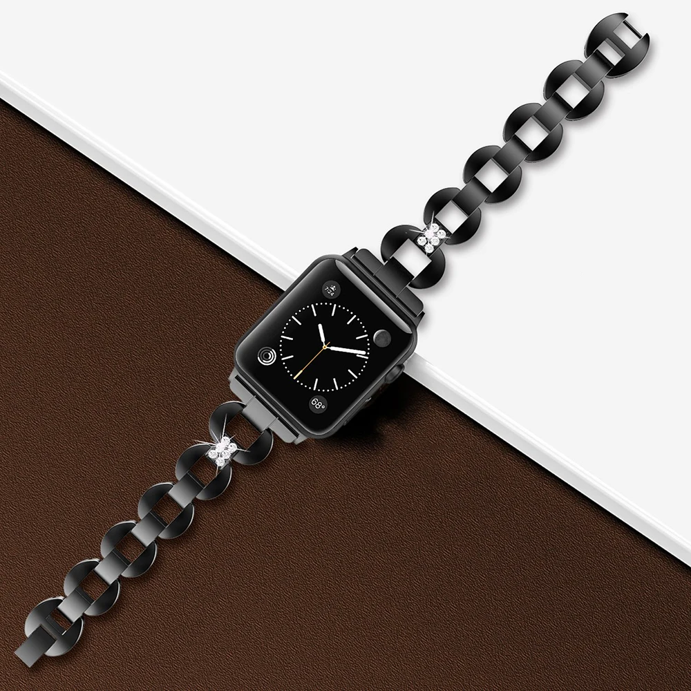 Роскошный металлический ремешок из нержавеющей стали для Apple Watch Band 38 мм 42 мм 40 мм 44 мм ремешок с драгоценными камнями для Iwatch 5 4 3 2 1 Аксессуары