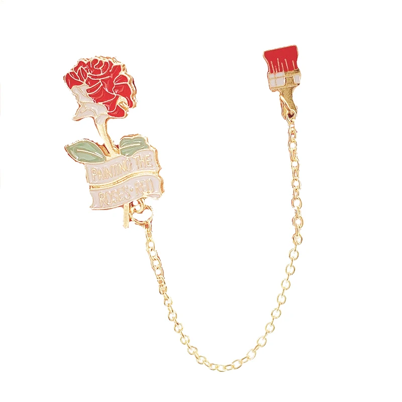 Red Rose Brush Link Metal Enamel Brooch Painting the roses Badge Pin Unique Trendy Costume Backpack Jewelry Accessories Gift | Украшения и