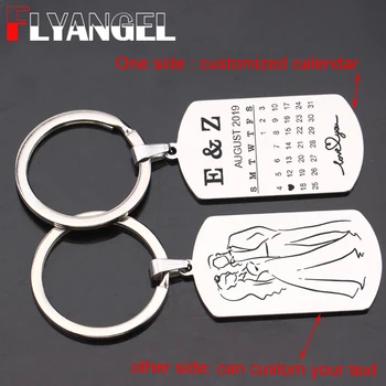 

FLYANGEL Both sides Engraved Customized Calendar Key Chain Fashion Car Key Tag Lover Couples Anniversary Keyring Jewelry