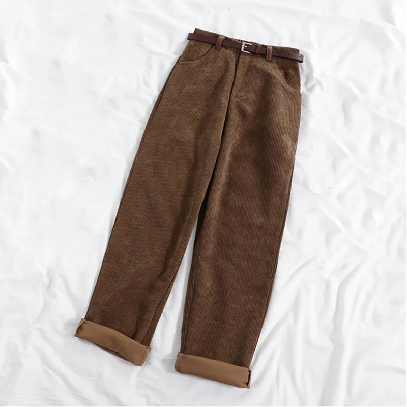 Corduroy High Waist Vintage Wide-Leg Pants-5