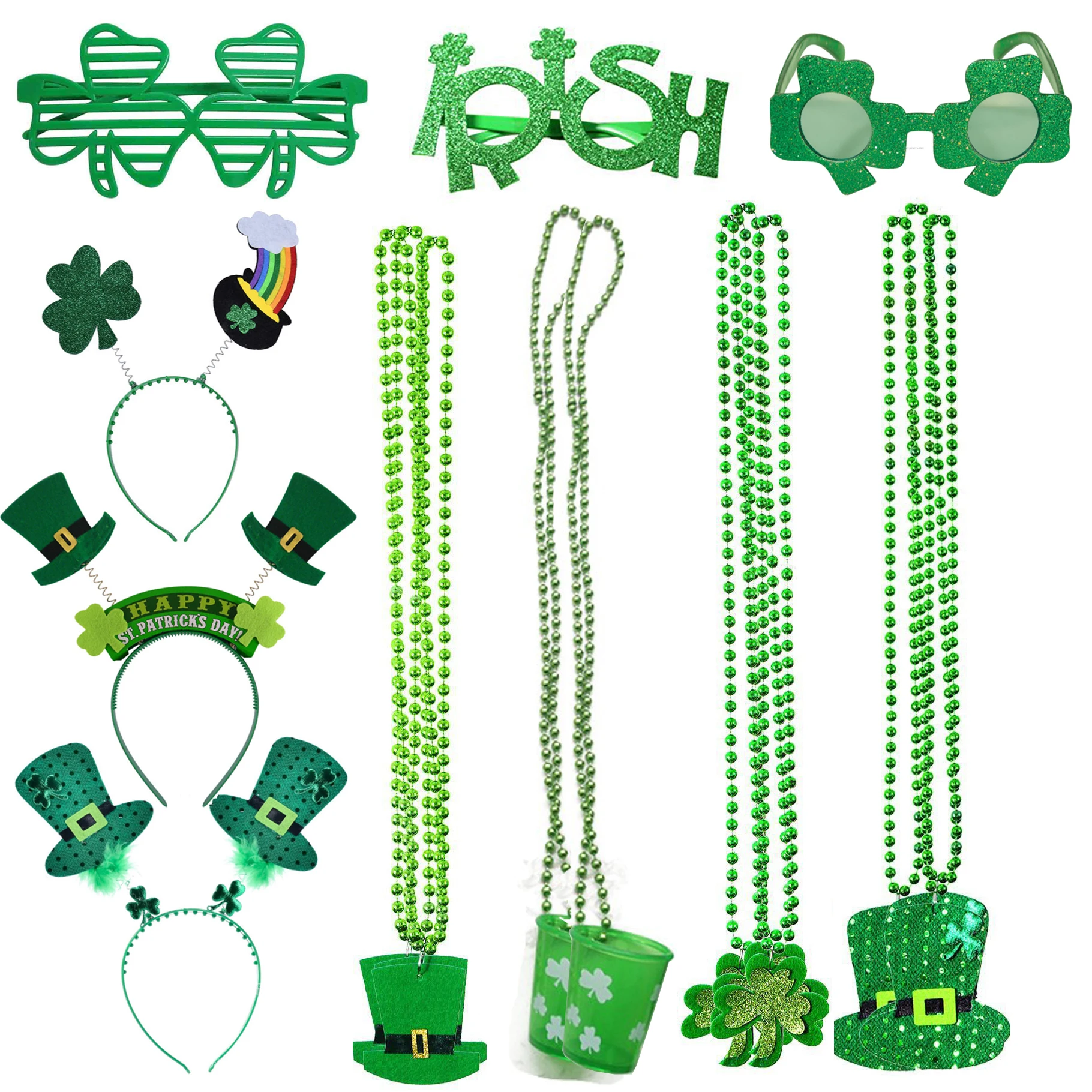 

St Patrick's Day Decorations Party Accessories Hat Headband Beads Bow Necklaces Shamrock Glasses Festival Supplies