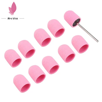 

13*19mm Pink Blue Plastic Base,Sanding Caps With Rubber Grip,Pedicure Polishing Sand Block Drill Accessories Foot Cuticle Tools