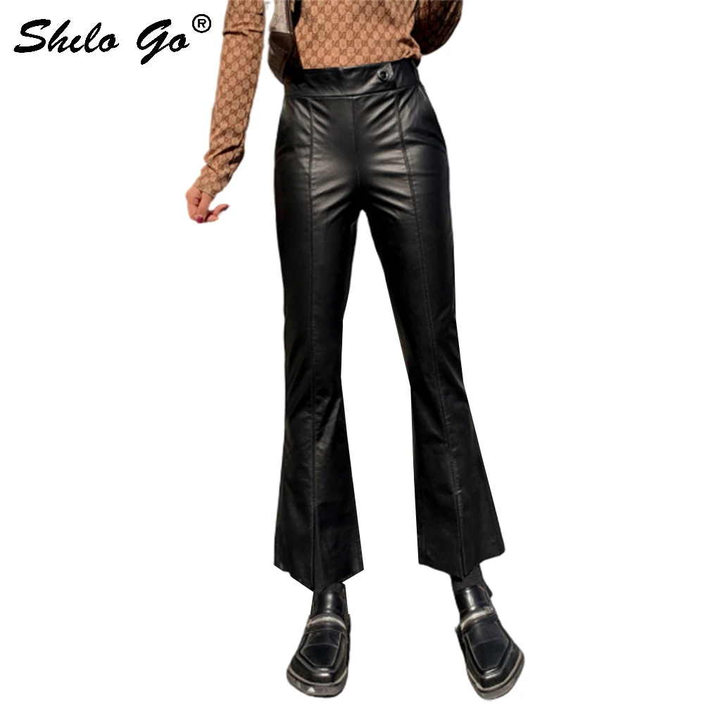 Lederen Broek Elegante Knop Detail Hoge Taille Schapenvacht Flare Broek Vrouwen Herfst Office Lady Werkkleding Open Up Broek Lederen Broek Elegante Knop Detail Hoge Taille Schapenvacht Flare Broek Vrouwen Herfst Office Lady Werkkleding Open Up Broek