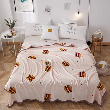 

Cartoon hamburger Beige flannel Blanket Plaids super warm soft blankets throw on Sofa/Bed/ Travel patchwork solid Bedspread