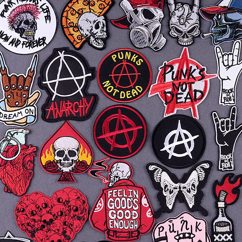 Punk Patch Embroidered Patches For Clothing Thermoadhesive Patches On  Clothes jacket DIY Rock Stripes Badges On Backpack Decor