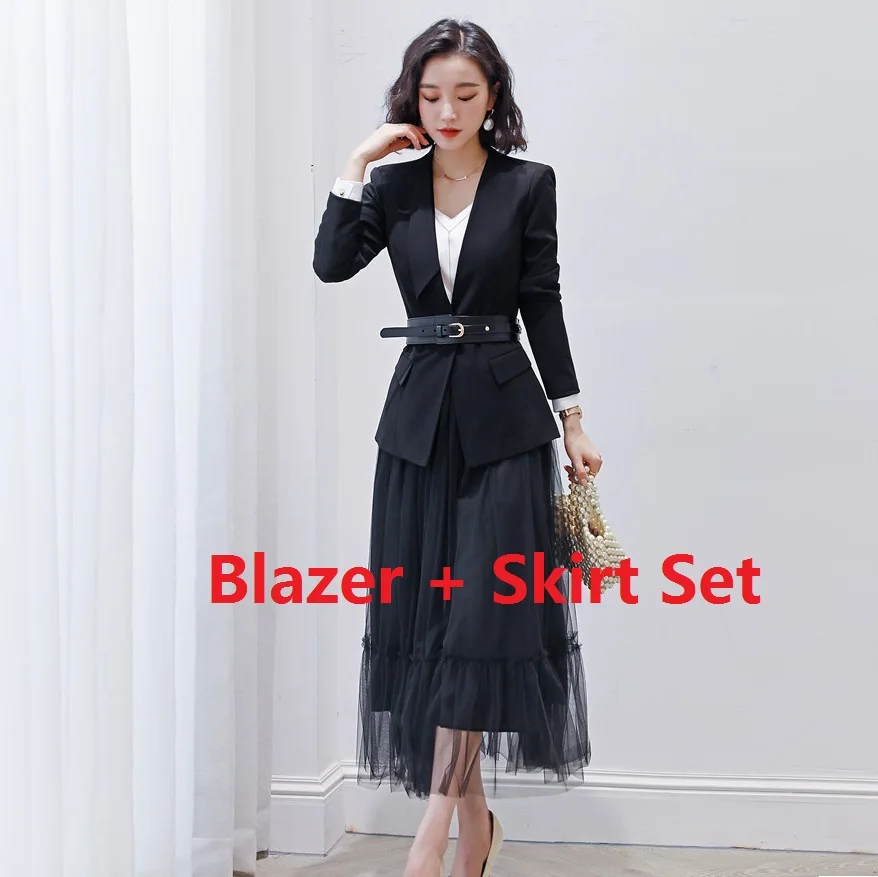 Офисный женский черный блейзер женские деловые костюмы с юбкой и курткой наборы рабочая одежда - Цвет: Blazer and Skirt Set