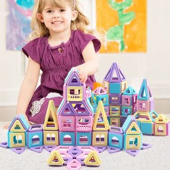 

74pcs Funny Triangle Square Magnetic Building Blocks Parts 3D Educational Toy for Toddler Kids Birthday Children Day Gift