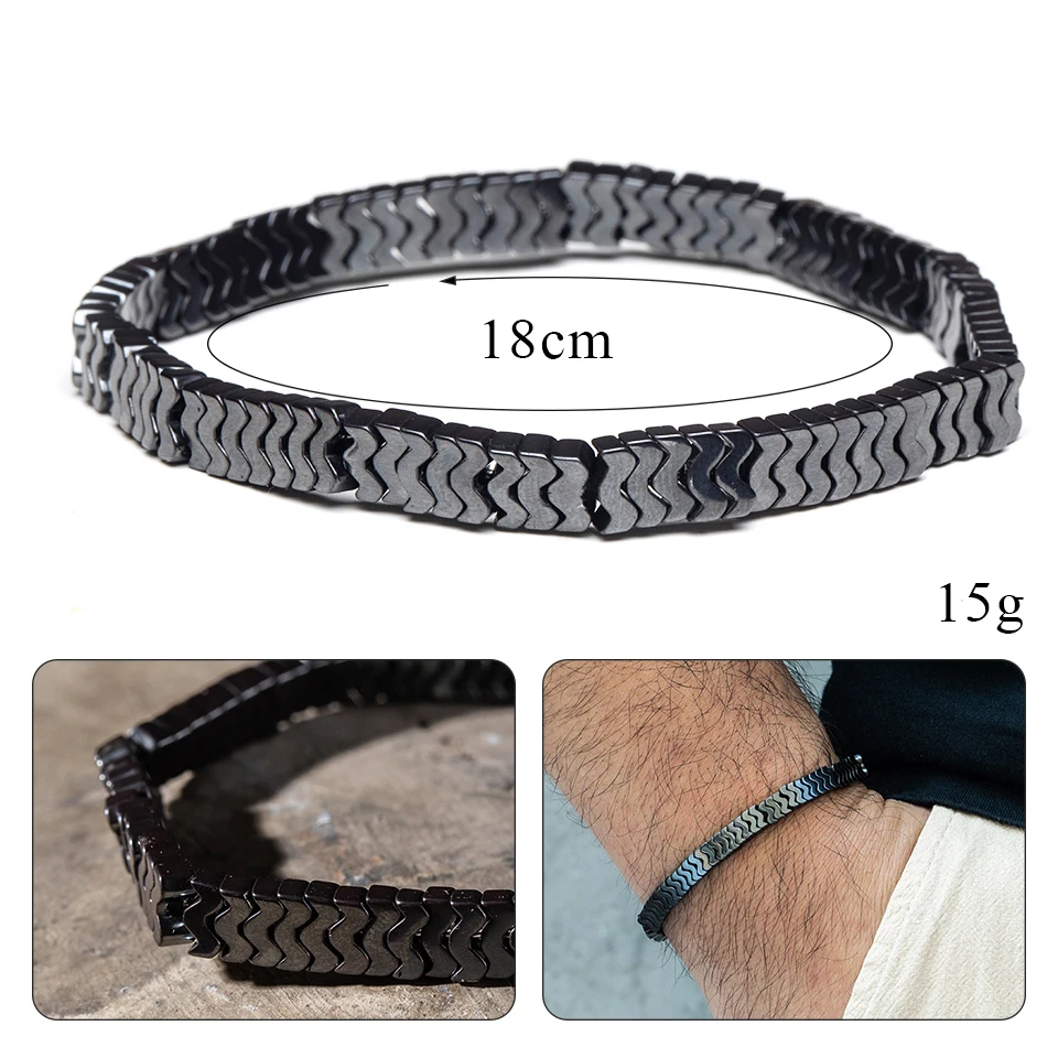 Punk Strand Bracelets Homme Natural Stones Beads Father Gifts for Men Silver Black Wristband Wrap Bracelet Bangles Men's Jewelry  Dropshipping Wholesale (9)