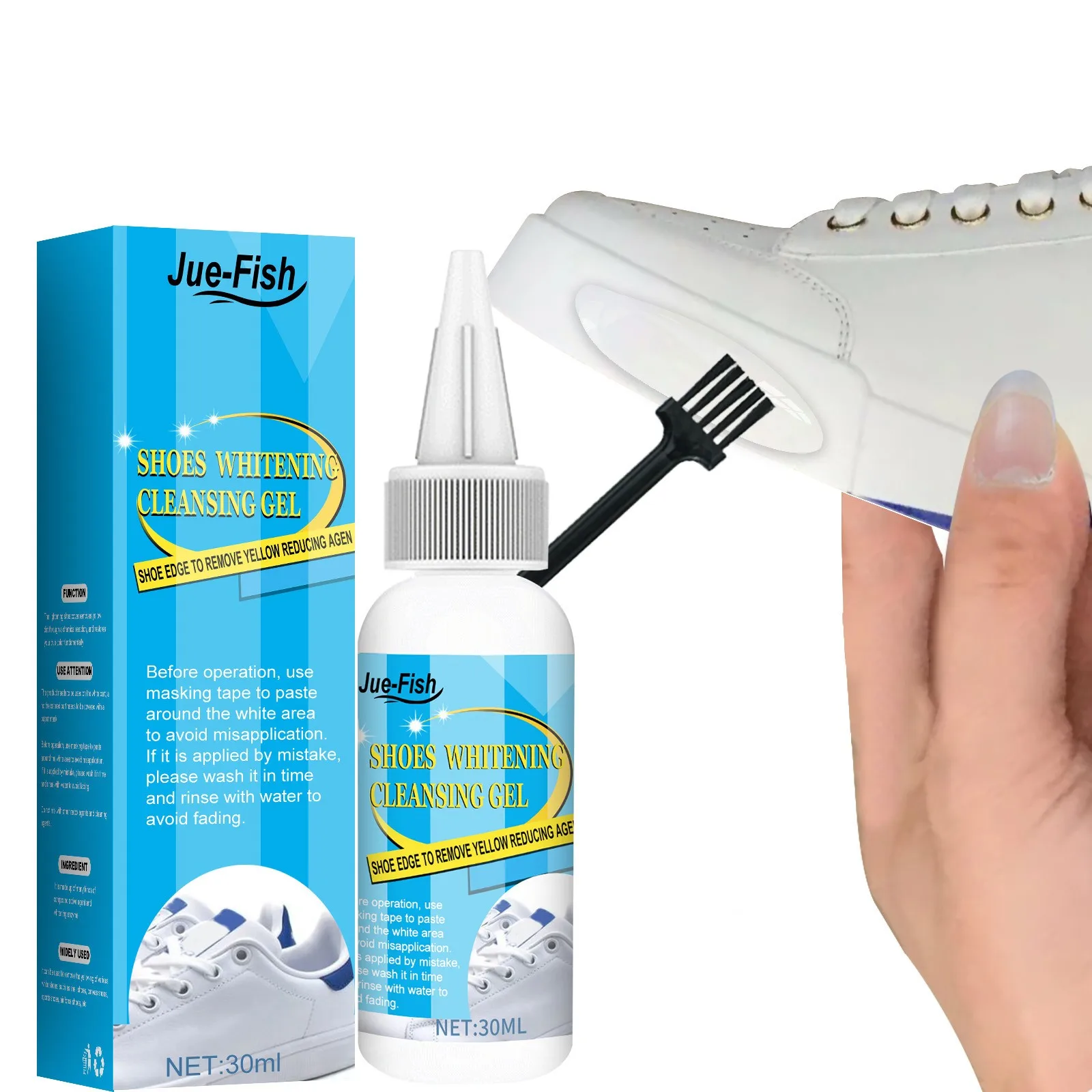 White Shoe Cleaning Agent Decontamination To Yellow Edge Brightening Shoe Polish 30ML Cleaning Agent With Brush and Masking Tape