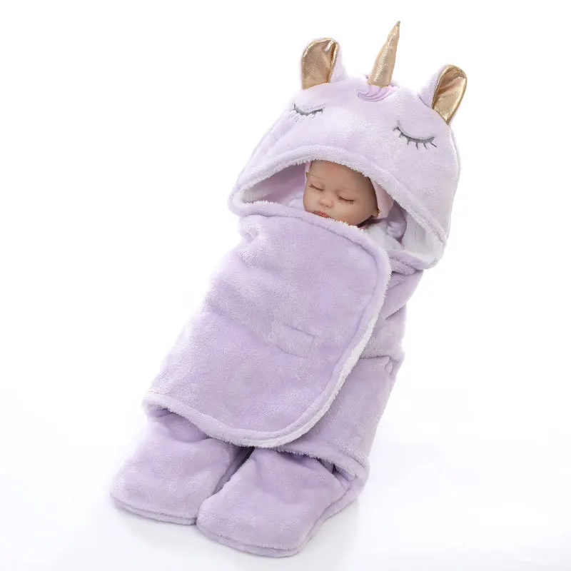 Милый спальный мешок для новорожденных, зимний теплый спальный мешок для детской коляски, фланелевое одеяло с единорогом, конверты, двухслойный мешок - Цвет: A