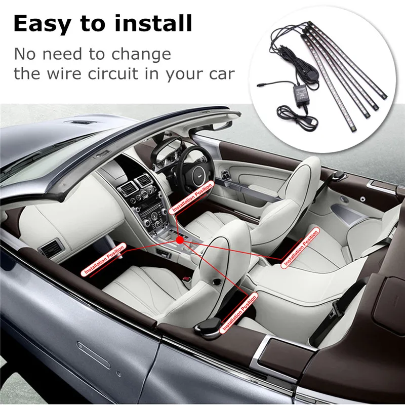 FUMALON Backlight In A Car Ambient Light Car 4pcs 48 LED DC 12V Multicolor Music Car Interior Light LED