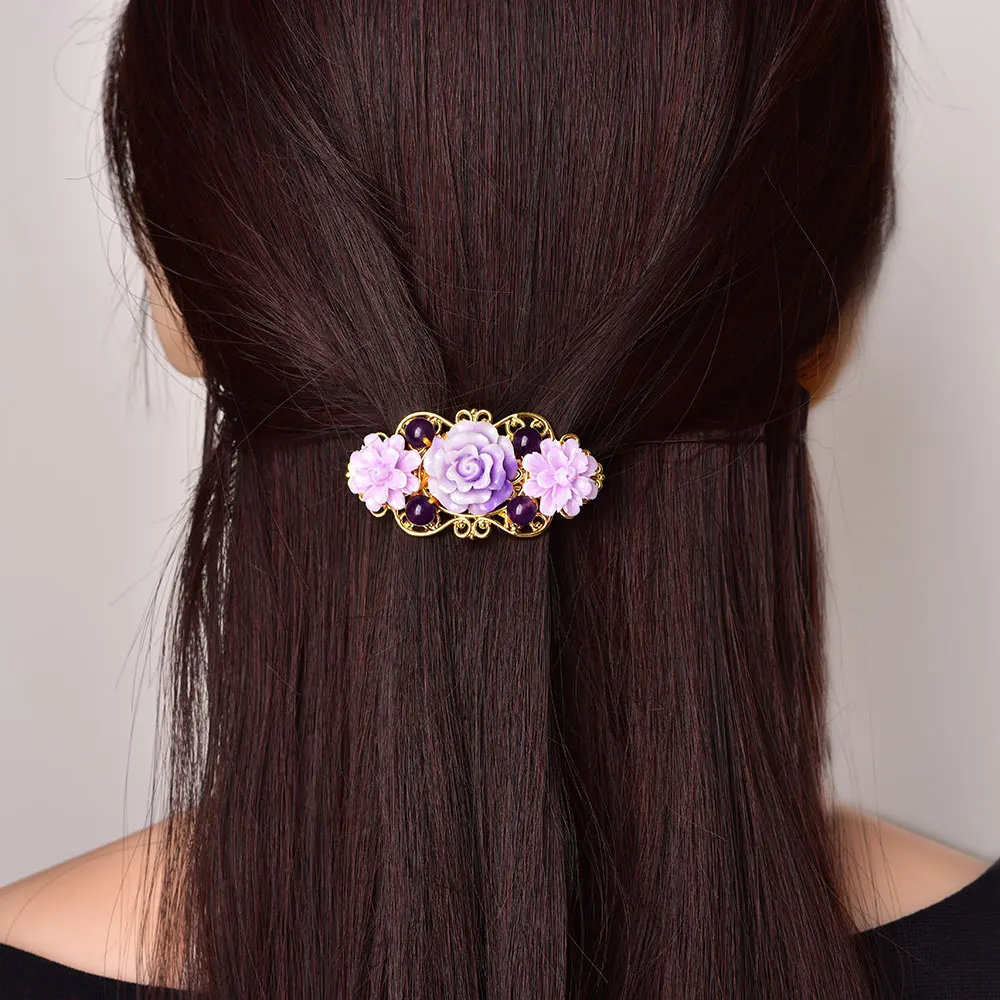 

Shell Resin Flower Hair pin Hair Jewelry Headwear Ornaments Barrettes Women Ancient style Hair Clip Purple Jade Head Accessory