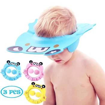

3PCS Kids Baby Shower Cap Soft Adjustable Bathing Shower Cap Waterproof Ear Protection Cartoon Shower Shampoo Caps