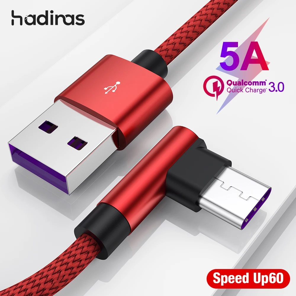 

5A USB Type C 90 Degree USB C Cable for Samsung S10 S8 Xiaomi Mi 9 9T Redmi Note 7 Fast Charging Type C Cable for Huawei P20 P30