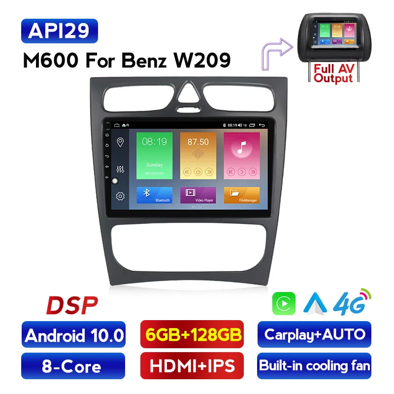 Автомагнитола 1280*720 Android 10 0 4 + 64 ГБ 4g LTE мультимедийный плеер для Mercedes Benz CLK W209 W203 W463