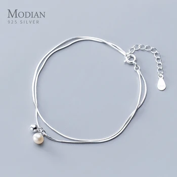 

Modian Real 925 Sterling Silver Double-Layer Snake Chain Bracelet for Women with Lobster Clasp Link Chain Brangle Fine Jewelry